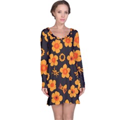 Retro 40s 50s Flowers Pattern Halloween Long Sleeve Nightdress by violetheavensky