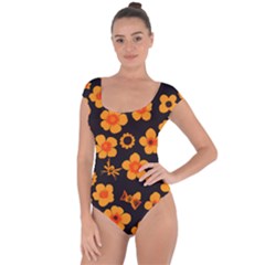 Retro 40s 50s Flowers Pattern Halloween Short Sleeve Leotard  by violetheavensky
