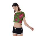 Mid Century Retro Floral 1970s 1960s Pattern 88 Tie Back Short Sleeve Crop T-Shirt View2