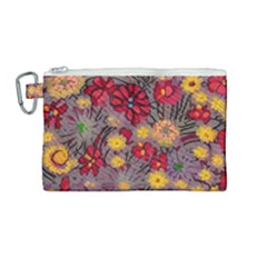Mid Century Retro Floral 1970s 1960s Pattern 90 Canvas Cosmetic Bag (medium) by violetheavensky