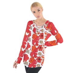 Mid Century Retro Floral 1970s 1960s Pattern 91 Tie Up T-shirt by violetheavensky