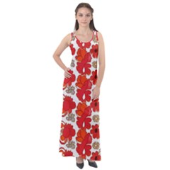 Mid Century Retro Floral 1970s 1960s Pattern 91 Sleeveless Velour Maxi Dress by violetheavensky