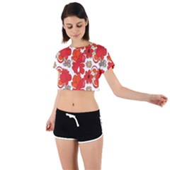 Mid Century Retro Floral 1970s 1960s Pattern 91 Tie Back Short Sleeve Crop T-shirt by violetheavensky
