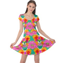 Retro 40s 50s Mexico Flowers Pattern Cap Sleeve Dress by violetheavensky