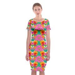 Retro 40s 50s Mexico Flowers Pattern Classic Short Sleeve Midi Dress by violetheavensky