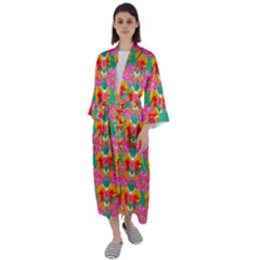 Retro 40s 50s Mexico Flowers Pattern Maxi Satin Kimono by violetheavensky