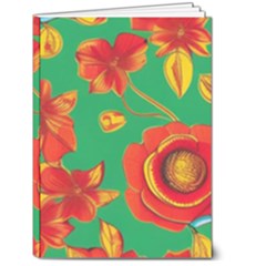Mid Century Retro Floral 1970s 1960s Pattern 89 5  X 7  Hardcover Notebook by violetheavensky
