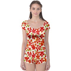 Mid Century Retro Floral 1970s 1960s Pattern 92 Boyleg Leotard  by violetheavensky