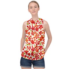 Mid Century Retro Floral 1970s 1960s Pattern 92 High Neck Satin Top by violetheavensky