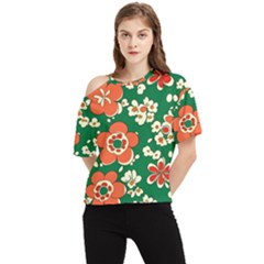Mid Century Retro Floral 1970s 1960s Pattern 94 One Shoulder Cut Out T-shirt by violetheavensky