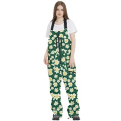 Mid Century Retro Floral 1970s 1960s Pattern 93 Women s Front Zip Ski And Snowboard Bib Pants by violetheavensky