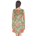 Retro 40s 50s Mexico Flowers Pattern 3 Long Sleeve V-neck Flare Dress View2