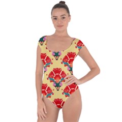 Retro 40s 50s Mexico Flowers Pattern 4 Short Sleeve Leotard  by violetheavensky