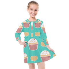 Retro 40s 50s Cupcake Pattern 3 Kids  Quarter Sleeve Shirt Dress by violetheavensky