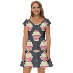 Retro 40s 50s Cupcake Pattern 4 Short Sleeve Tiered Mini Dress by violetheavensky