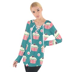 Retro 40s 50s Cupcake Pattern 2 Tie Up T-shirt by violetheavensky
