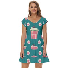 Retro 40s 50s Cupcake Pattern 2 Short Sleeve Tiered Mini Dress by violetheavensky