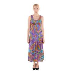 Mid Century Retro Floral 1970s 1960s Pattern 75 Sleeveless Maxi Dress by violetheavensky