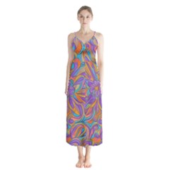 Mid Century Retro Floral 1970s 1960s Pattern 75 Button Up Chiffon Maxi Dress by violetheavensky
