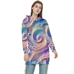 Abstract Fractal Art Swirl Pattern Women s Long Oversized Pullover Hoodie by Salmanaz77