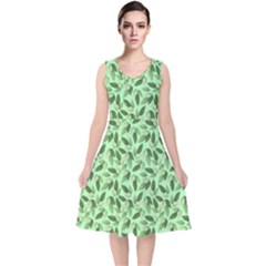 Leaves Pattern Texture Seamless V-neck Midi Sleeveless Dress  by Hannah976
