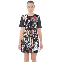 Jesus Christ Modern Halftone Pattern Sixties Short Sleeve Mini Dress by snek