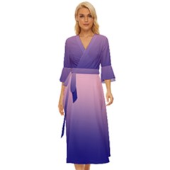 Cotton Candy Pink To Navy Blue Linear Gradient Midsummer Wrap Dress by GradientsOmbre
