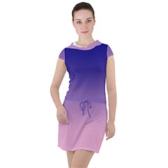 Navy Blue To Cotton Candy Pink Linear Gradient Drawstring Hooded Dress by GradientsOmbre