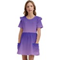 Navy Blue To Cotton Candy Pink Linear Gradient Kids  Frilly Sleeves Pocket Dress View1