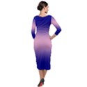 Navy Blue To Cotton Candy Pink Bilinear Gradient Quarter Sleeve Midi Velour Bodycon Dress View2