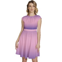 Navy Blue To Cotton Candy Pink Bilinear Gradient Cap Sleeve High Waist Dress by GradientsOmbre