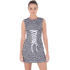 Black White Leopard Lace Up Front Bodycon Dress by DinkovaArt