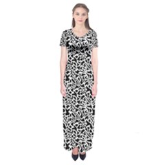 Black White Giraffe Pattern Short Sleeve Maxi Dress by DinkovaArt