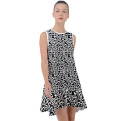 Black White Giraffe Pattern Frill Swing Dress by DinkovaArt