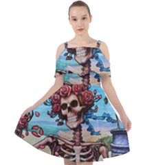 Grateful Dead Hippie Peace Roses Rock Music Legend Cut Out Shoulders Dress by Tsamara