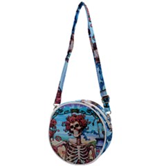 Grateful Dead Hippie Peace Roses Rock Music Legend Crossbody Circle Bag by Tsamara