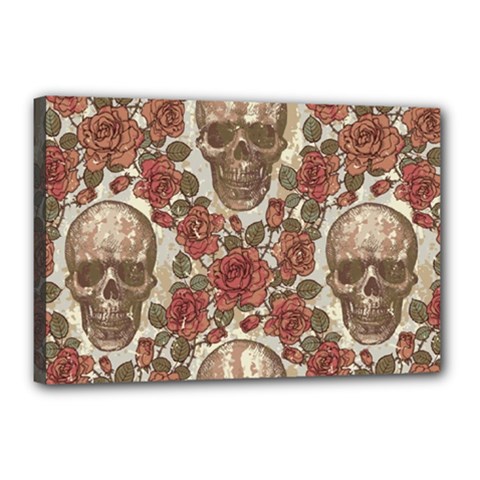 Skull And Roses Flowee Flora Floral Patterns Pattern Canvas 18  X 12  (stretched) by Tsamara