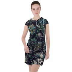 Pattern Flower Plants Leaves Nature Drawstring Hooded Dress by Tsamara