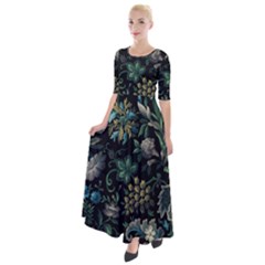 Pattern Flower Plants Leaves Nature Half Sleeves Maxi Dress by Tsamara