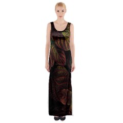 Leaves Plant Contrast Carved Nature Thigh Split Maxi Dress by Tsamara