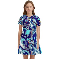 Trippy Dippy Bears Blue Dancing Greatful Dead Skull Steal Your Face Kids  Bow Tie Puff Sleeve Dress by Salmanaz77