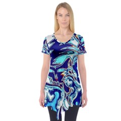 Trippy Dippy Bears Blue Dancing Greatful Dead Skull Steal Your Face Short Sleeve Tunic  by Salmanaz77