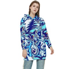 Trippy Dippy Bears Blue Dancing Greatful Dead Skull Steal Your Face Women s Long Oversized Pullover Hoodie by Salmanaz77