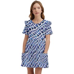 Blue Snake Kids  Frilly Sleeves Pocket Dress by DinkovaArt