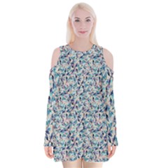 Blue Leaves (2) Velvet Long Sleeve Shoulder Cutout Dress by DinkovaArt