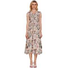 Happy Animals V-neck Drawstring Shoulder Sleeveless Maxi Dress by DinkovaArt