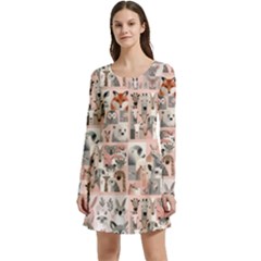 Mix Animals Long Sleeve Velour Skater Dress by DinkovaArt