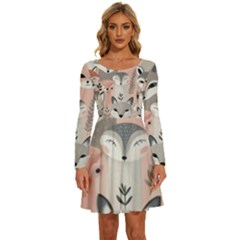 Fox Long Sleeve Wide Neck Velvet Dress by DinkovaArt