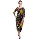Abstract Print Quarter Sleeve Midi Velour Bodycon Dress View1