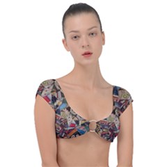 Background Embroidery Pattern Stitches Abstract Cap Sleeve Ring Bikini Top by Ket1n9